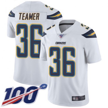 Los Angeles Chargers NFL Football Roderic Teamer White Jersey Men Limited #36 Road 100th Season Vapor Untouchable